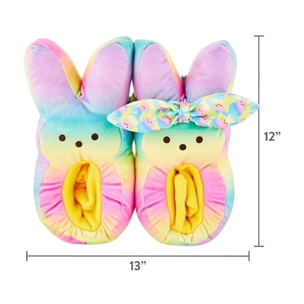 New Kids Easter Peeps Plush Bunny Rainbow Slippers, Size M 13-1